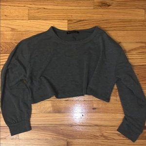 Grey Cropped Sweater Shirt